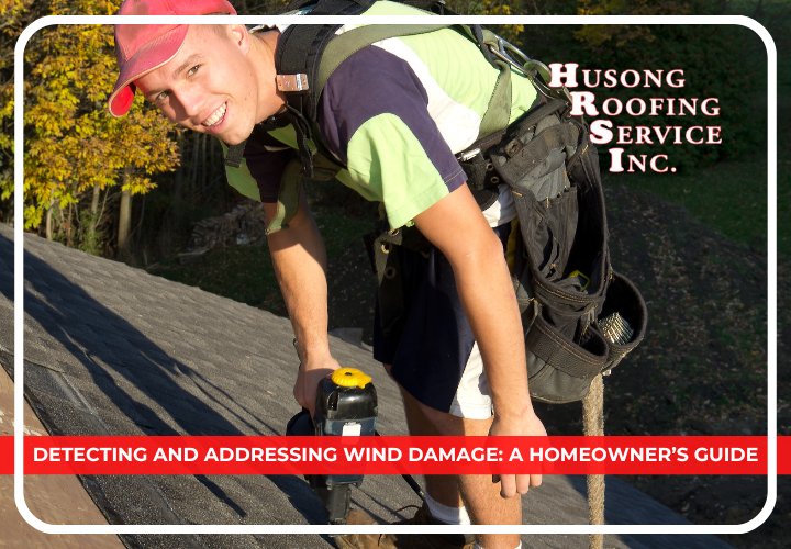 Arkansas roofer securing shingles on a windy day, following safety protocols.