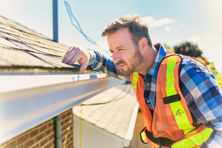 Professional roofing contractor inspecting a roof in Tahlequah